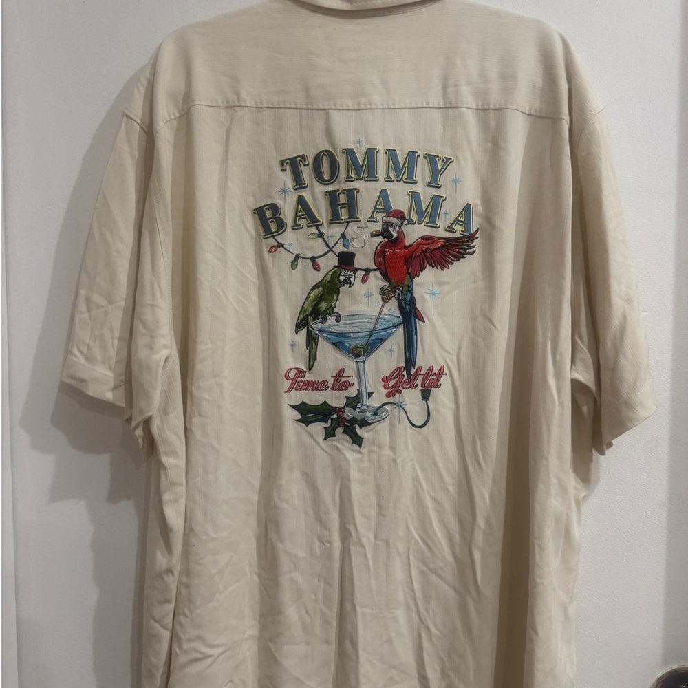 Tommy Bahama Cream “Let’s get Lit” Christmas 100% silk  men’s shirt